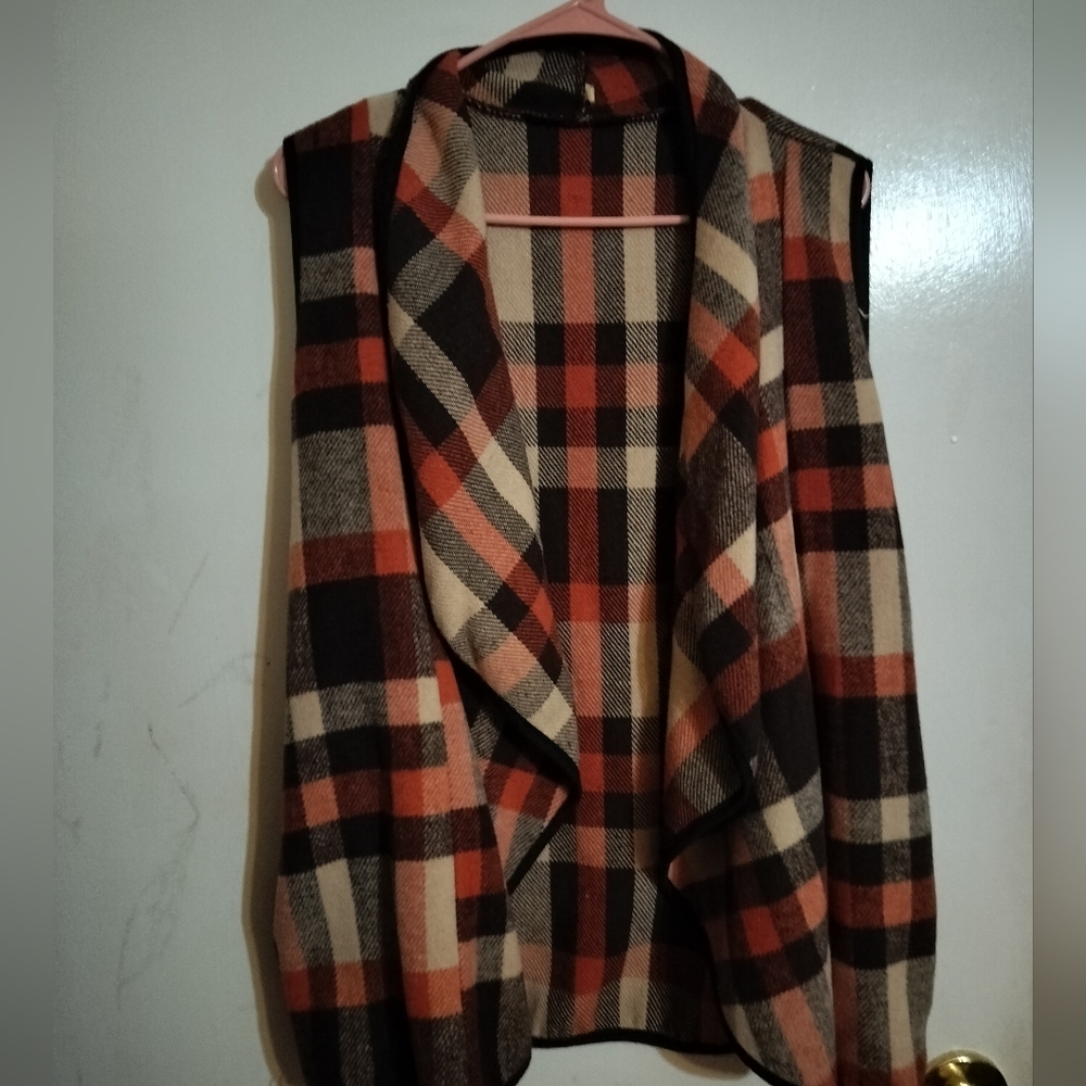 Plaid Open Front Vest